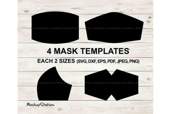 Face Mask Template SVG, 4 Shapes DXF